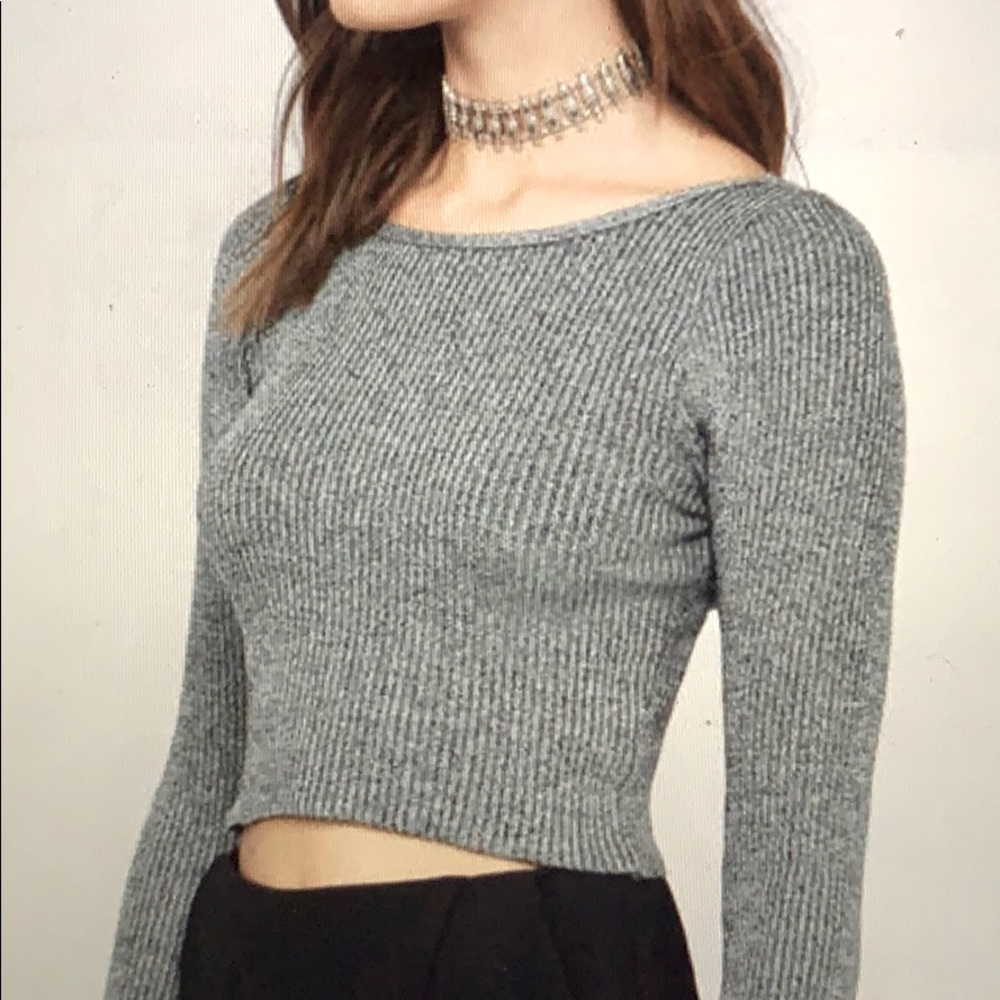 Grey Ribbed Crop Top - Picture 5 of 5